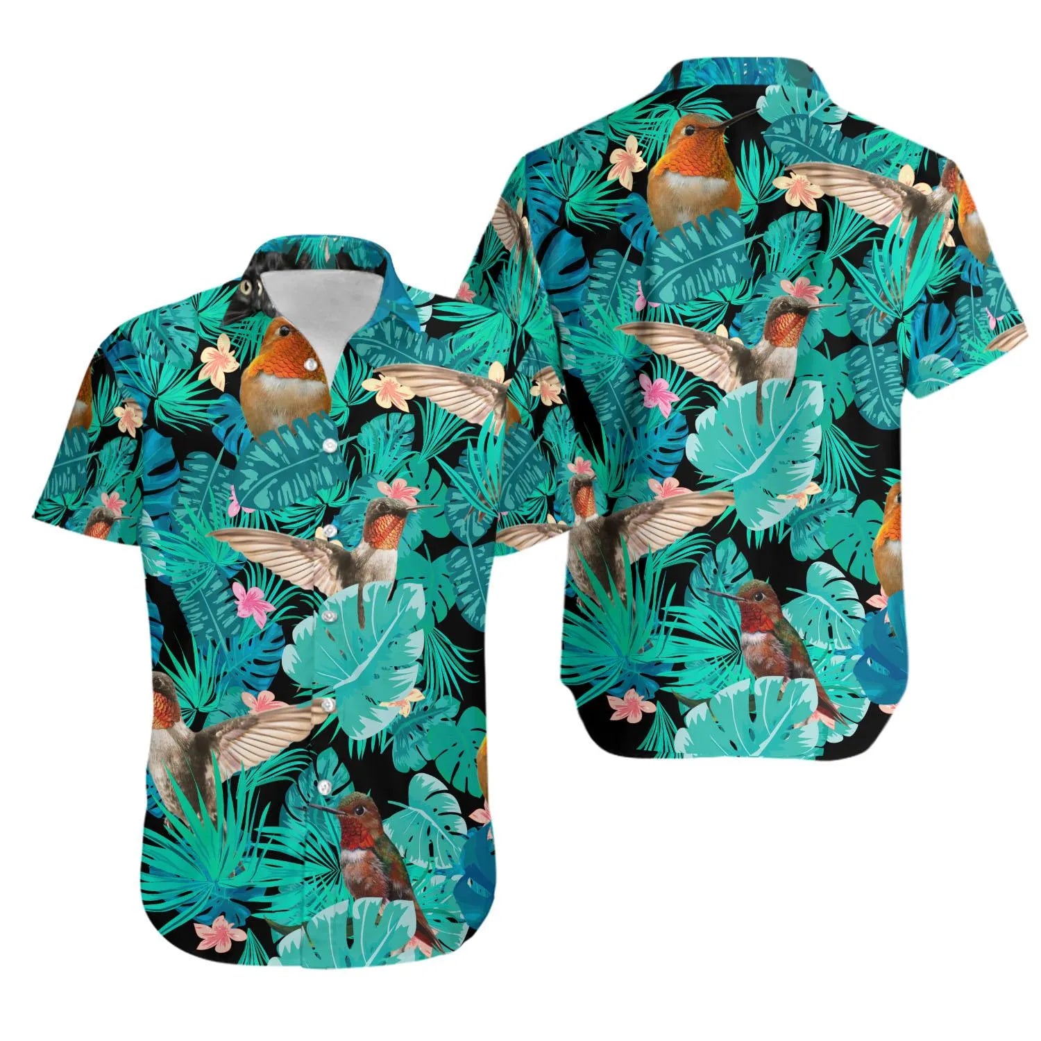 Hummingbird Hawaiian Shirt | Tropical Floral Bird Print | Lightweight Summer Apparel | Unisex Aloha Gift for Nature Lovers