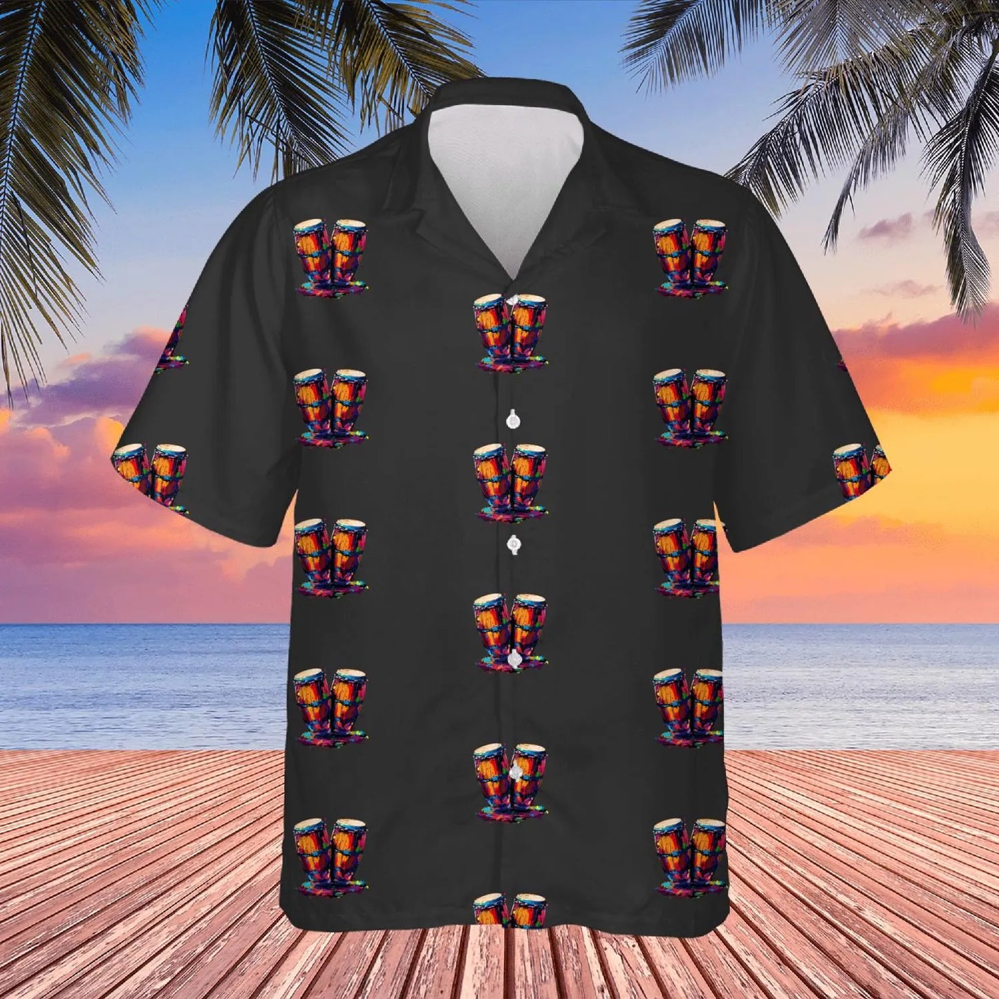 Conga Drum Hawaiian Shirt | Artistic Percussion Musical Print | Lightweight Tropical Aloha Top | Musician Summer Beach Gift