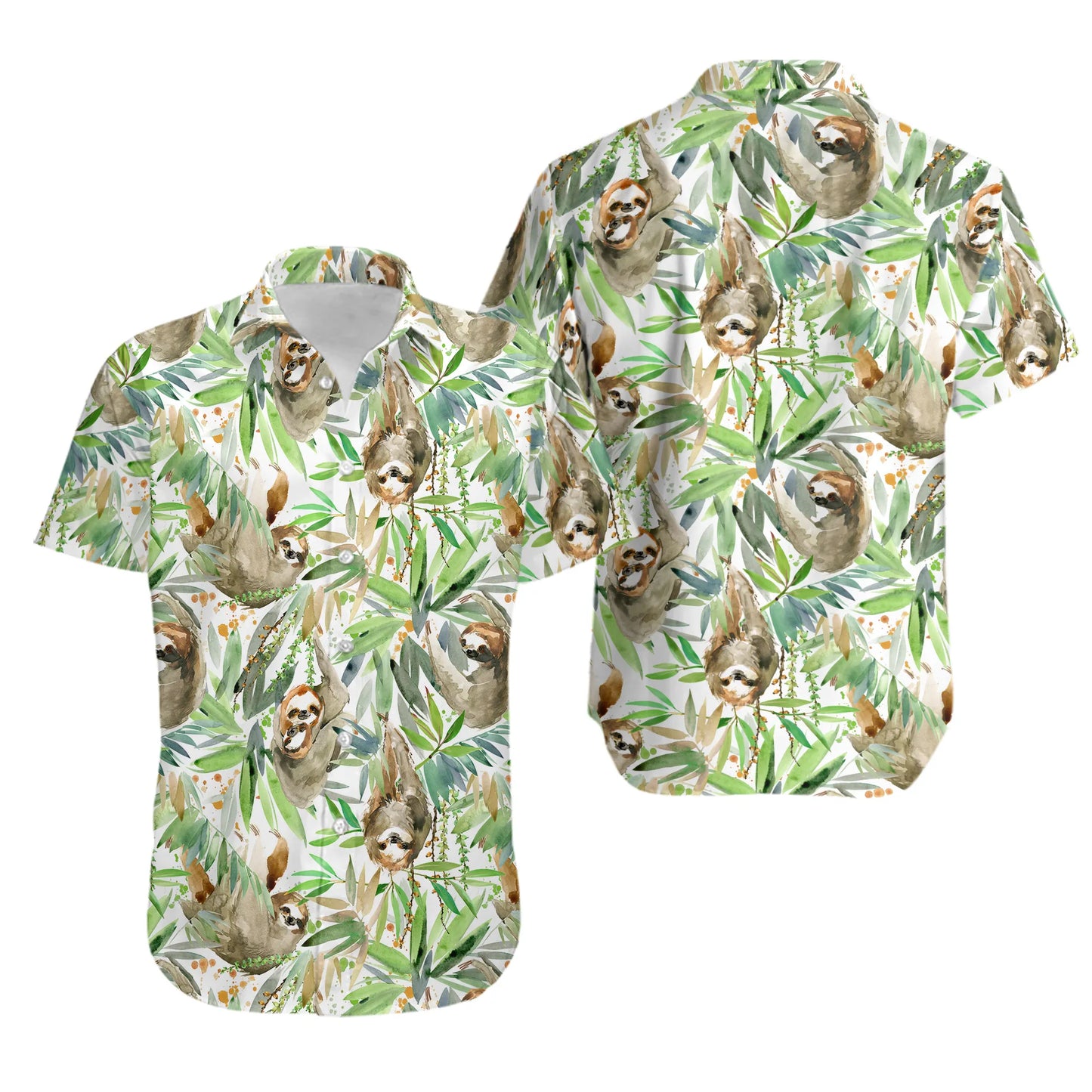 Sloth Hawaiian Shirt | Tropical Botanical Sloth Print | Lightweight Premium Fabric | Unique Gift for Animal Lovers