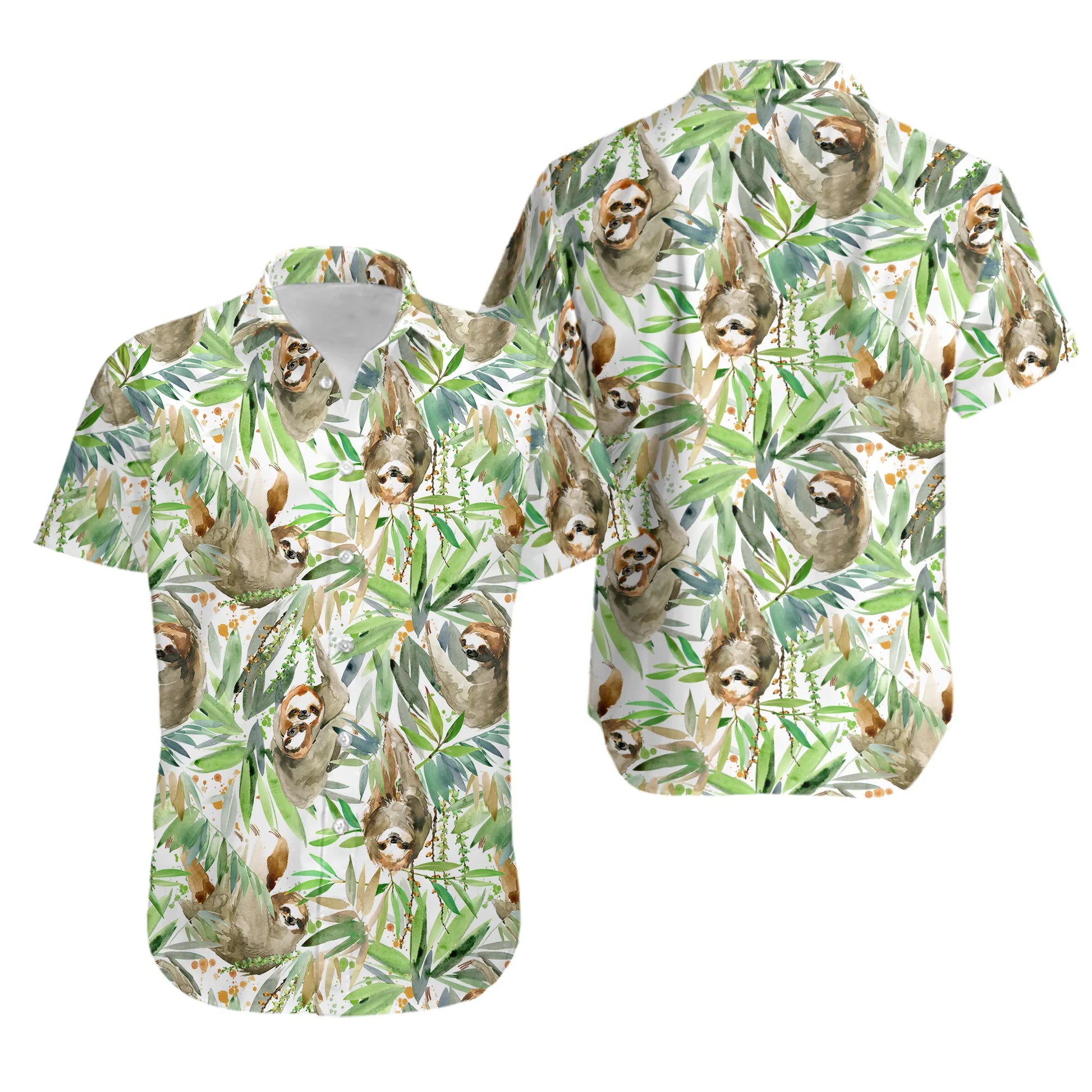Sloth Hawaiian Shirt | Tropical Botanical Sloth Print | Lightweight Premium Fabric | Unique Gift for Animal Lovers