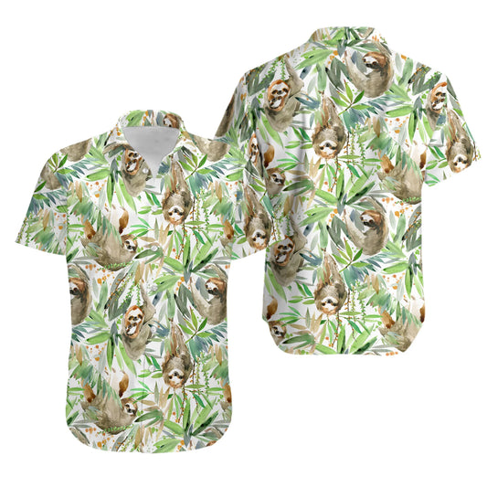 Sloth Hawaiian Shirt | Tropical Botanical Sloth Print | Lightweight Premium Fabric | Unique Gift for Animal Lovers