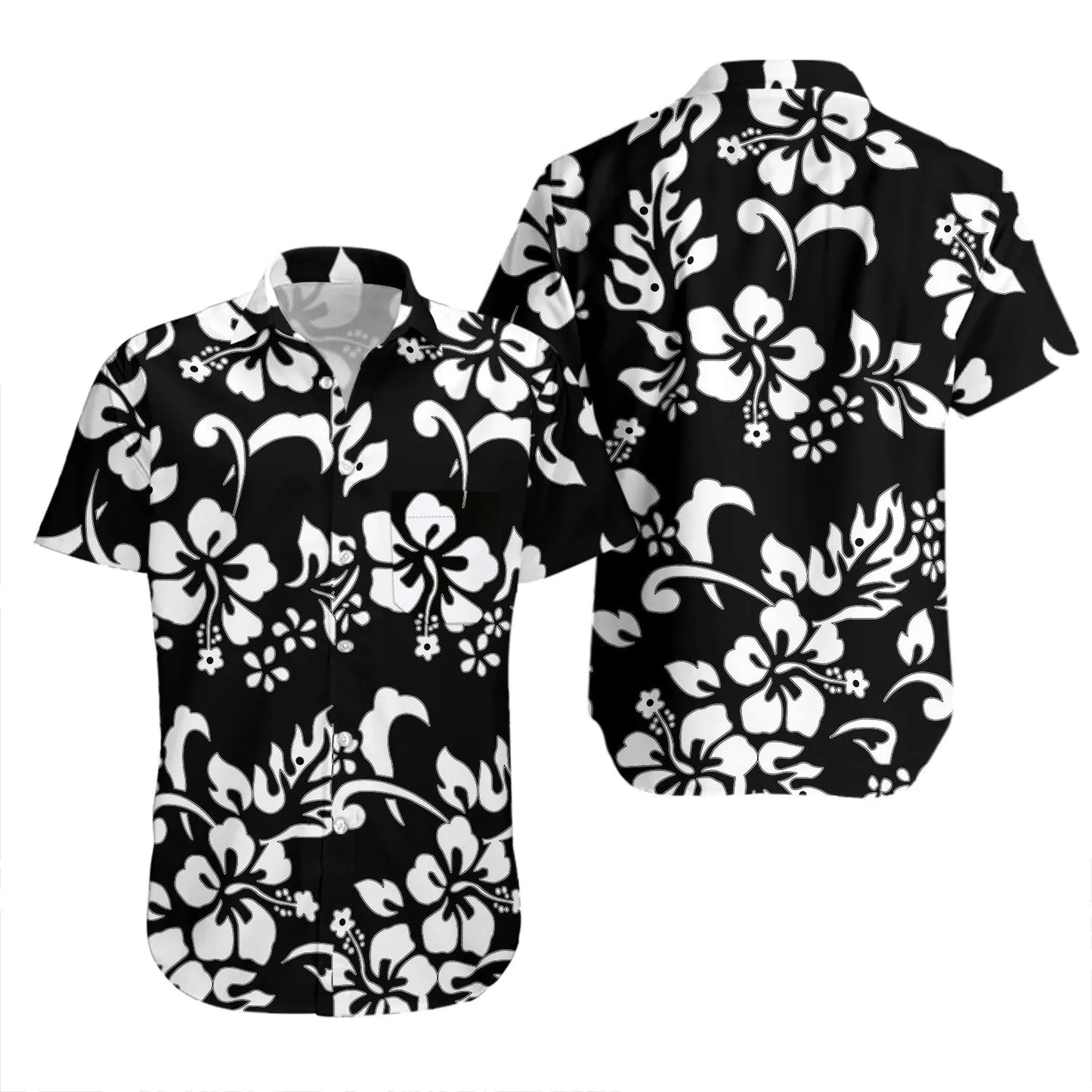 Hibiscus Hawaiian Shirt | Black And White Floral Print | Lightweight Summer Aloha Top | Tropical Vacation Gift For Men
