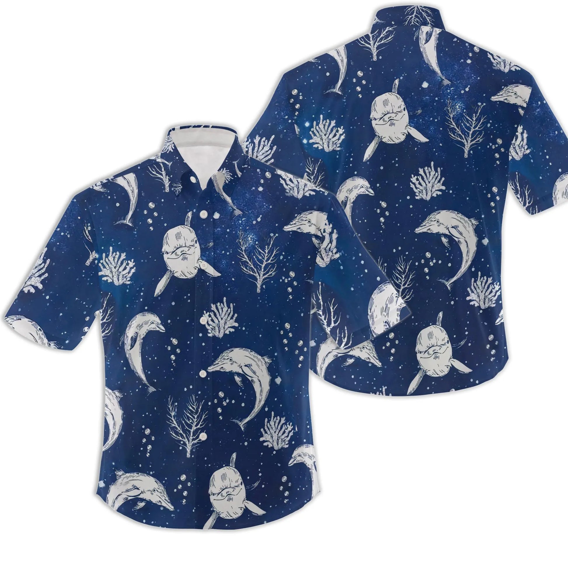 Dolphin Hawaiian Shirt | Nautical Ocean Life Print | Breathable Polyester Spandex | Tropical Beach Vacation Gift