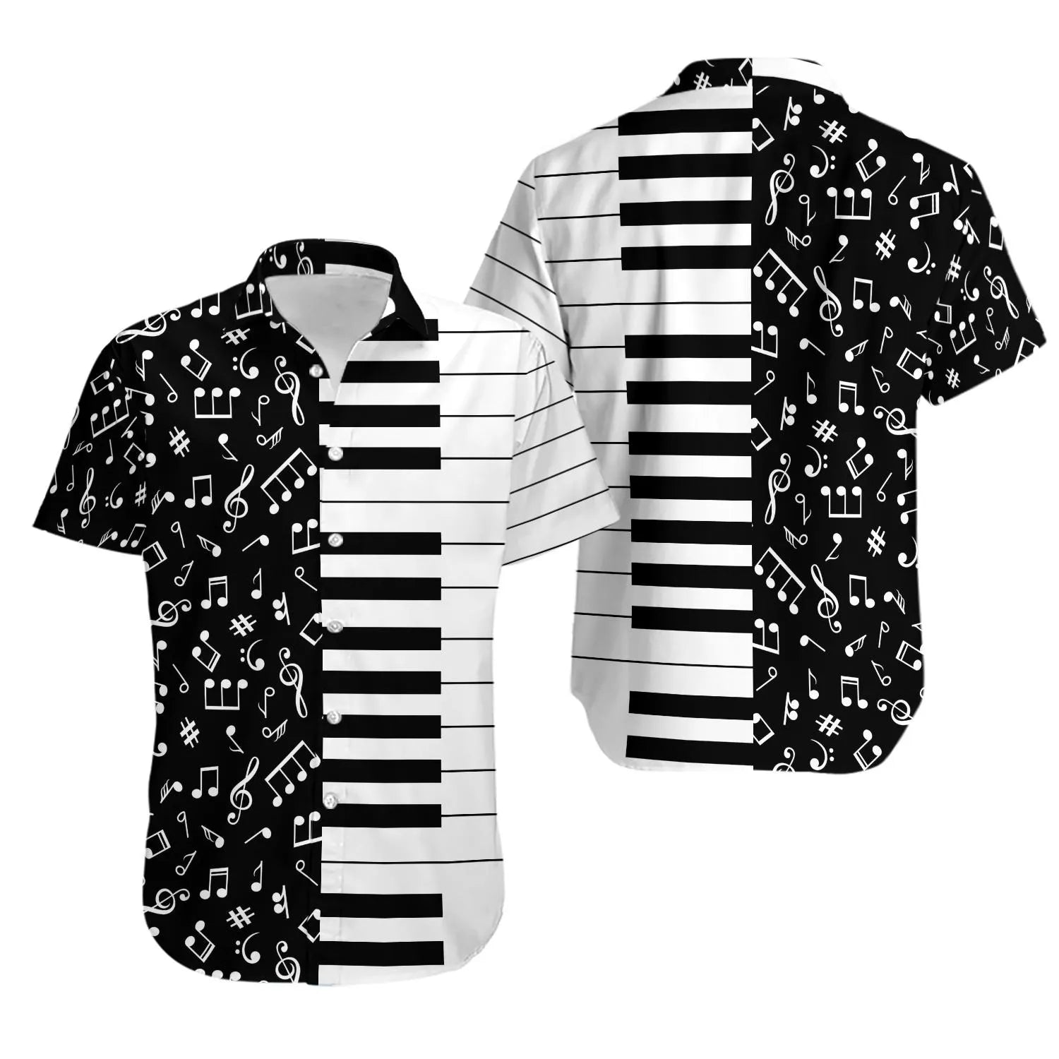 Piano Hawaiian Shirt | Musical Note Pattern Design | Lightweight Summer Aloha Top | Musician Music Teacher Gift