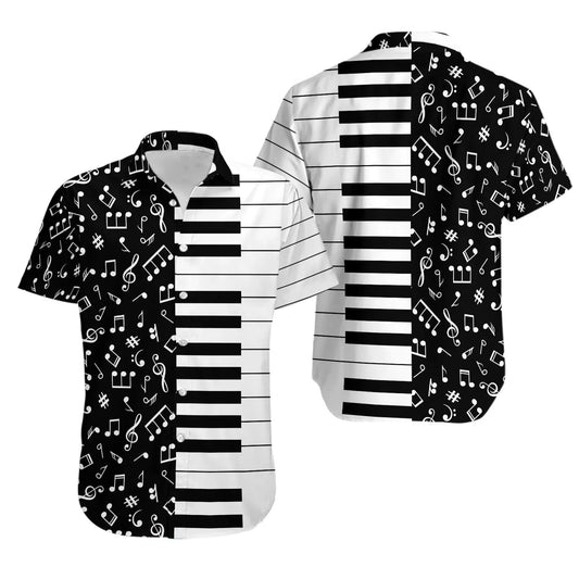 Piano Hawaiian Shirt | Musical Note Pattern Design | Lightweight Summer Aloha Top | Musician Music Teacher Gift