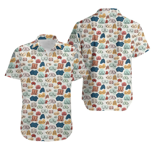 Abstract Body Positivity Hawaiian Shirt | Fun Illustrated Chest Print | Lightweight Summer Resort Wear | Quirky Gift for Friends