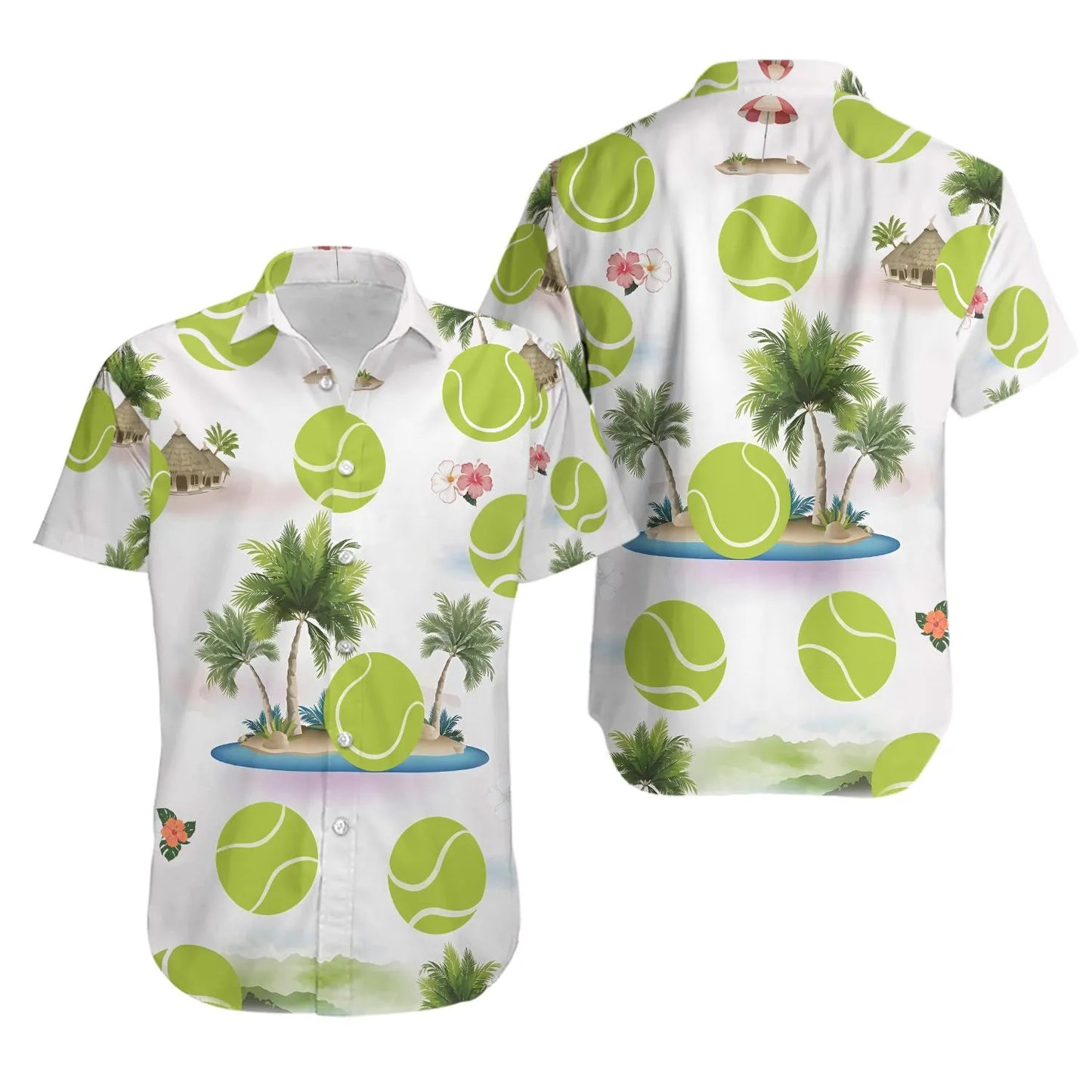 Tennis Hawaiian Shirt | Tropical Beach Print | Premium Lightweight Fabric | Summer Gift For Tennis Players
