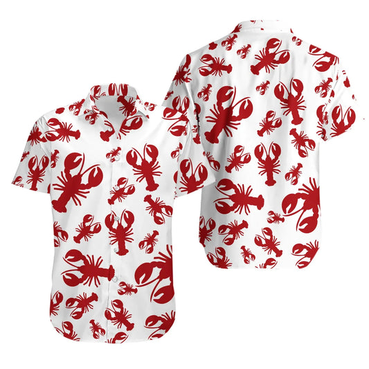 Lobster Hawaiian Shirt | Red Crustacean Print Aloha Top | Lightweight Summer Beachwear | Fun Tropical Gift for Seafood Lovers