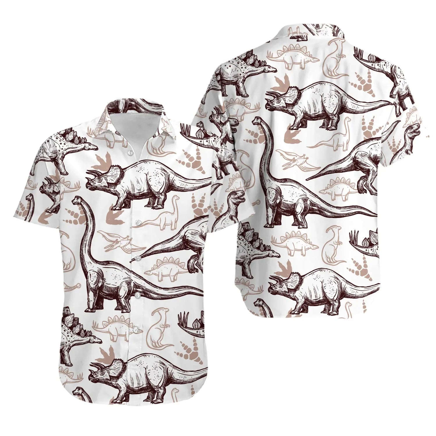 Dinosaur Hawaiian Shirt | Vintage Sketch Print | Premium Polyester Blend | Fun Summer Beach Gift for Dinosaur Lovers