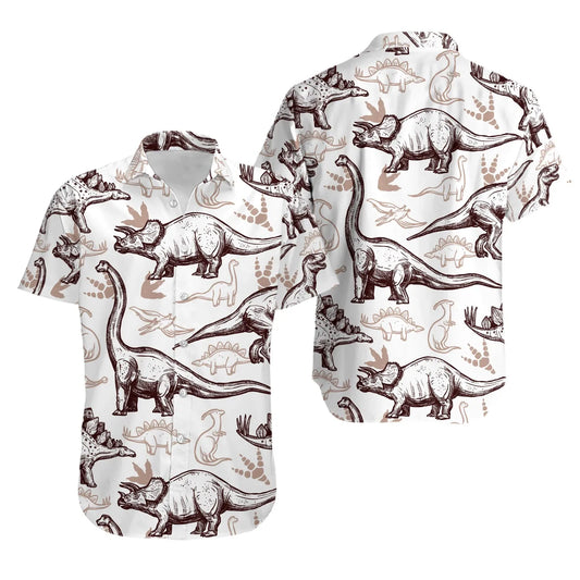 Dinosaur Hawaiian Shirt | Vintage Sketch Print | Premium Polyester Blend | Fun Summer Beach Gift for Dinosaur Lovers