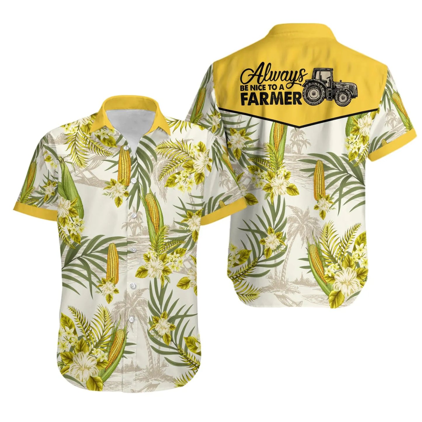 Farmer Hawaiian Shirt | Corn Botanical Print | Premium Tropical Style | Gift For Farmers And Agriculture Enthusiasts