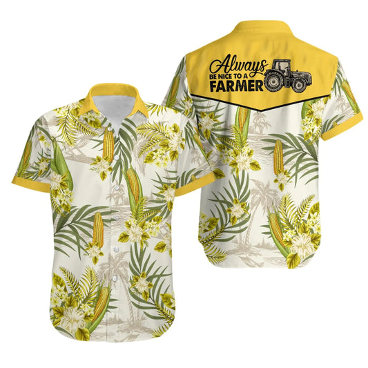 Farmer Hawaiian Shirt | Corn Botanical Print | Premium Tropical Style | Gift For Farmers And Agriculture Enthusiasts