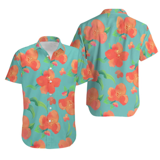 Tropical Hibiscus Hawaiian Shirt | Watercolor Floral Print | Lightweight Summer Apparel | Unisex Beach Vacation Gift