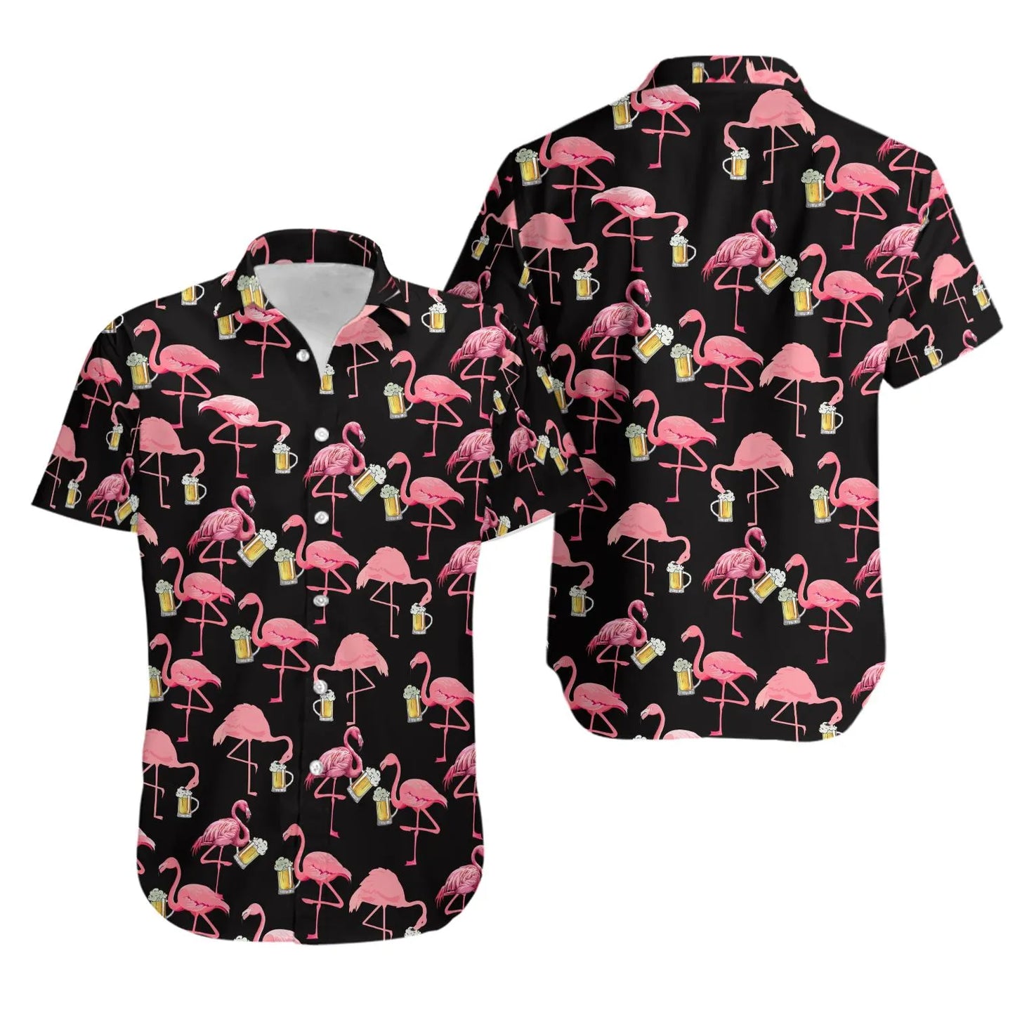 Flamingo Beer Hawaiian Shirt | Tropical Pink Bird Graphic | Lightweight Summer Apparel | Fun Party Gift for Men & Women