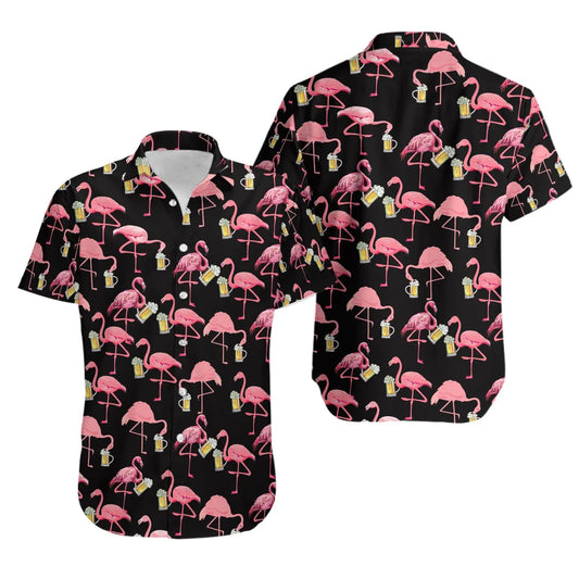 Flamingo Beer Hawaiian Shirt | Tropical Pink Bird Graphic | Lightweight Summer Apparel | Fun Party Gift for Men & Women