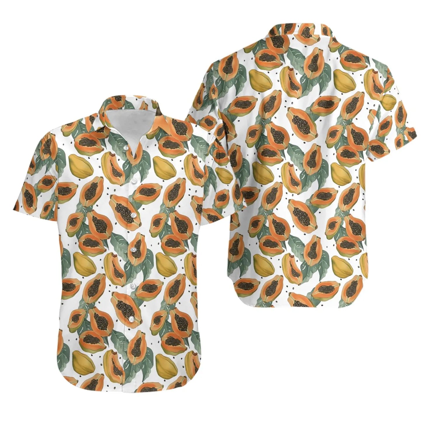 Tropical Papaya Print Hawaiian Shirt | Vibrant Fruit Pattern Aloha Button-Down | Lightweight Summer Resort Wear | Unisex Beach Vacation Gift