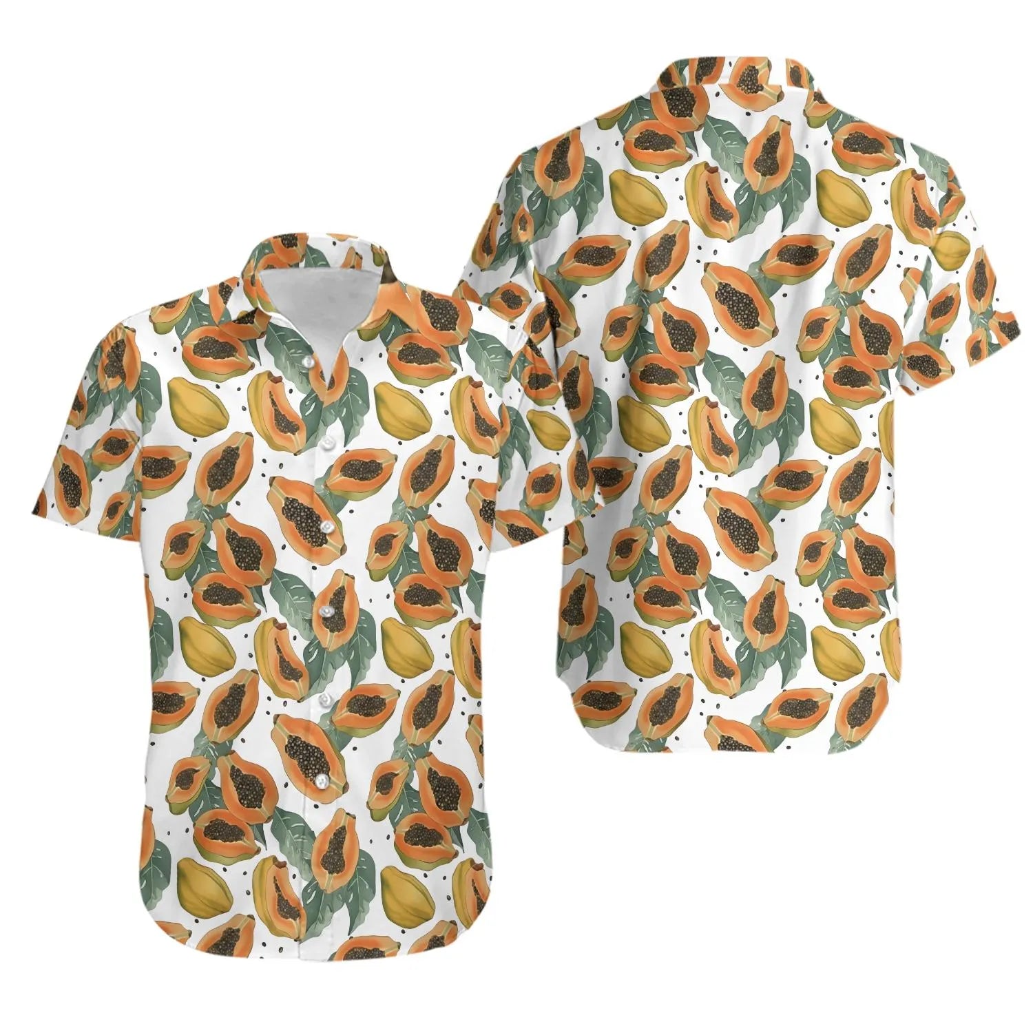 Tropical Papaya Print Hawaiian Shirt | Vibrant Fruit Pattern Aloha Button-Down | Lightweight Summer Resort Wear | Unisex Beach Vacation Gift