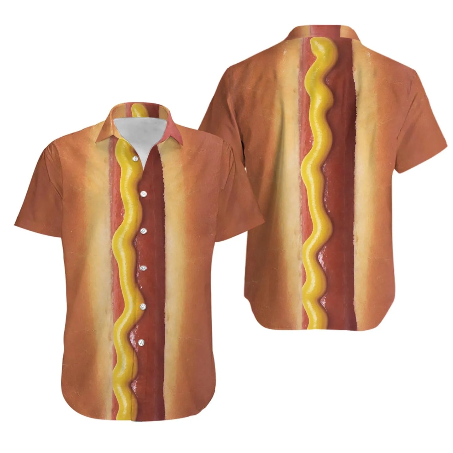 Hot Dog Hawaiian Shirt | Realistic Food Graphic Print | Lightweight Summer Button Up | Funny Gift For Foodies