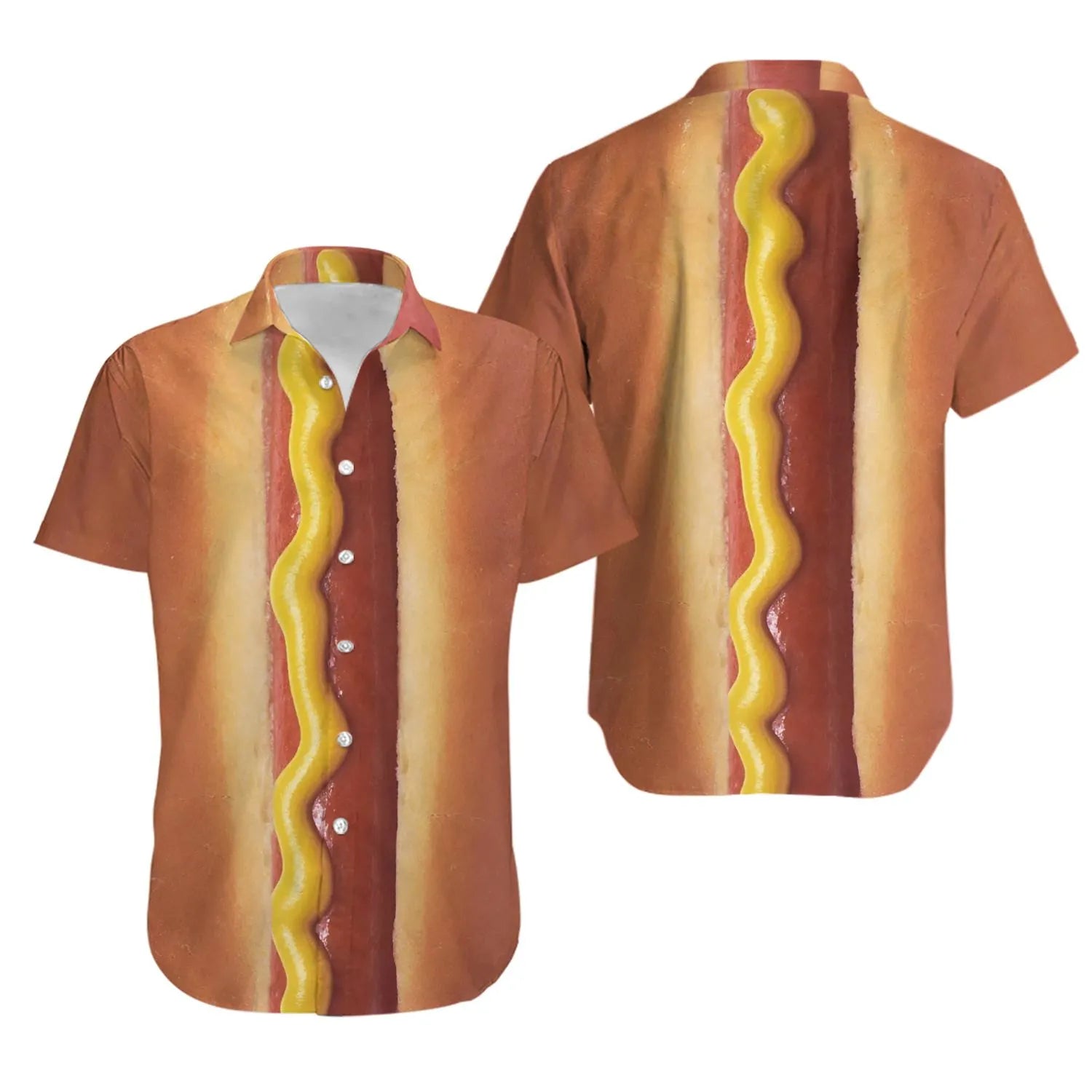 Hot Dog Hawaiian Shirt | Realistic Food Graphic Print | Lightweight Summer Button Up | Funny Gift For Foodies