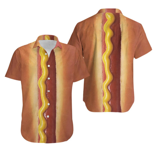 Hot Dog Hawaiian Shirt | Realistic Food Graphic Print | Lightweight Summer Button Up | Funny Gift For Foodies