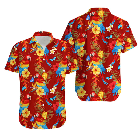 Parrot Hawaiian Shirt | Tropical Bird & Floral Pattern | Lightweight Breathable Fabric | Summer Aloha Beach Party Gift