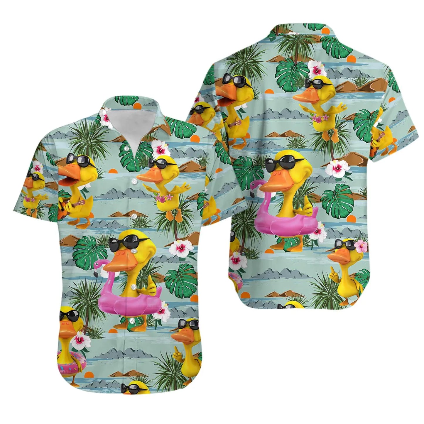 Summer Duck Hawaiian Shirt | Tropical Beach Pattern with Sunglasses Duck | Lightweight Premium Aloha Wear | Funny Gift for Beach Lovers