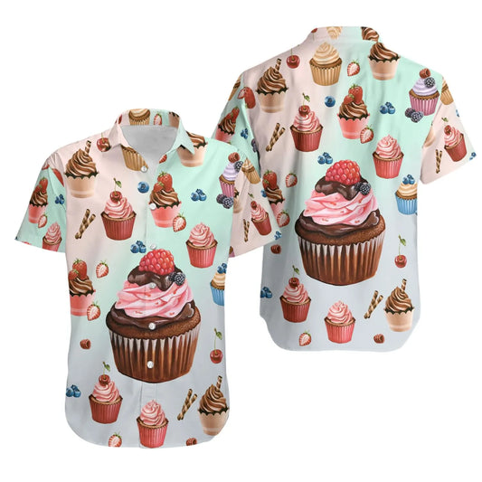 Cupcake Hawaiian Shirt | Delicious Dessert Print | Premium Lightweight Fabric | Fun Summer Foodie Gift For Bakers