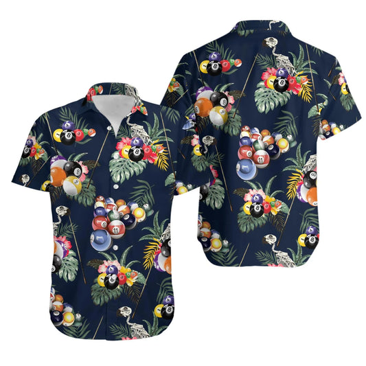 Billiard Tropical Hawaiian Shirt | Skeleton Pool Player Pattern | Premium Summer Aloha Top | Gift for Billiards Fans