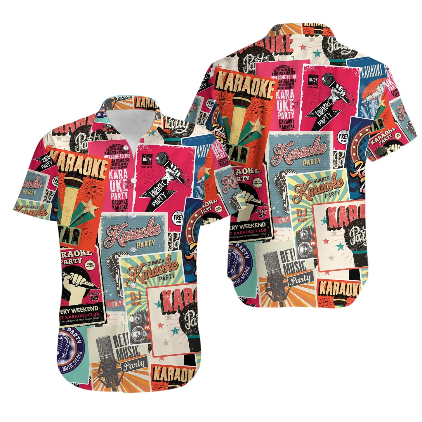 Karaoke Party Hawaiian Shirt | Retro Music Graphic Print | Lightweight Aloha Top | Fun Summer Festival Gift