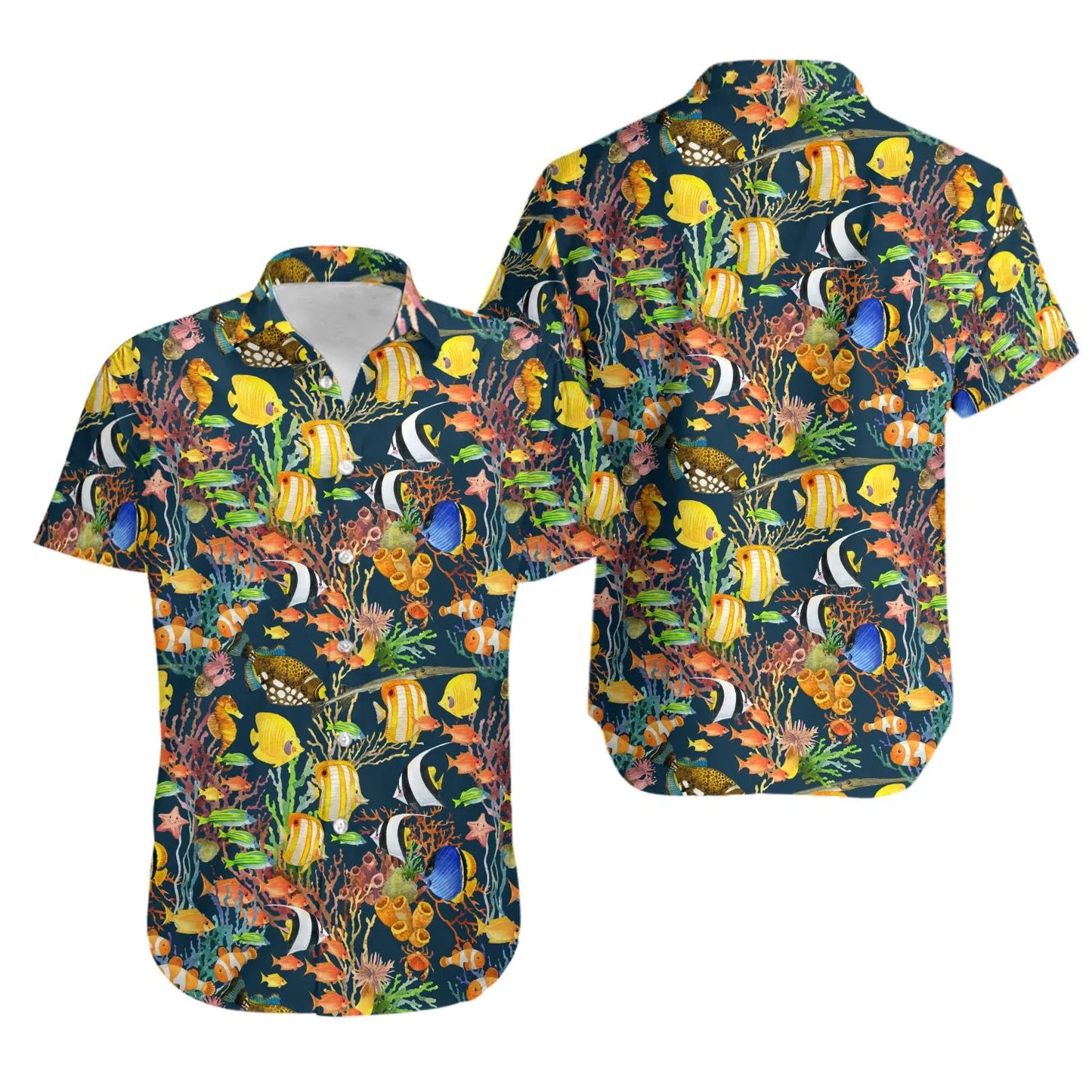 Tropical Fish Hawaiian Shirt | Vibrant Coral Reef Sea Life Pattern | Lightweight Summer Aloha Wear | Premium Gift For Ocean Lovers