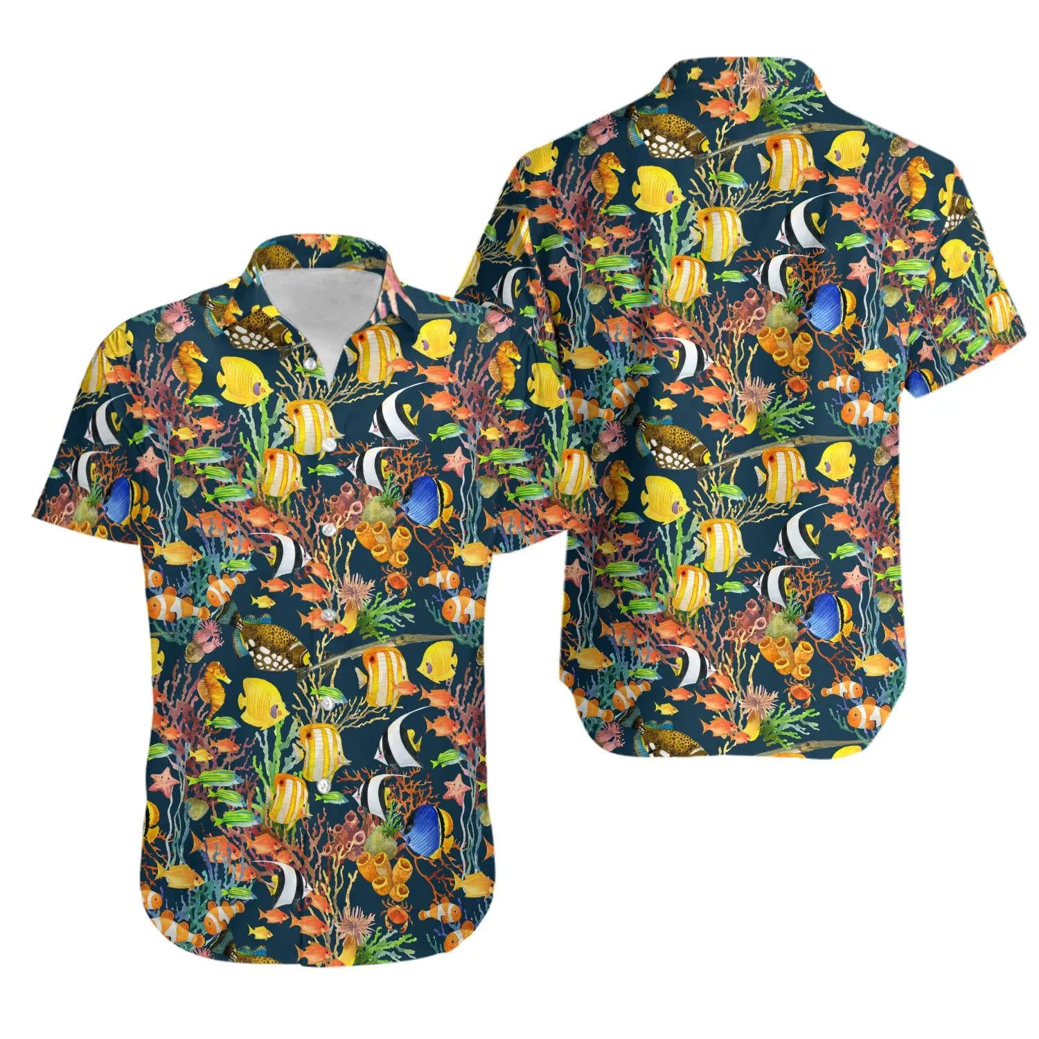 Tropical Fish Hawaiian Shirt | Vibrant Coral Reef Sea Life Pattern | Lightweight Summer Aloha Wear | Premium Gift For Ocean Lovers