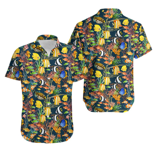 Tropical Fish Hawaiian Shirt | Vibrant Coral Reef Sea Life Pattern | Lightweight Summer Aloha Wear | Premium Gift For Ocean Lovers