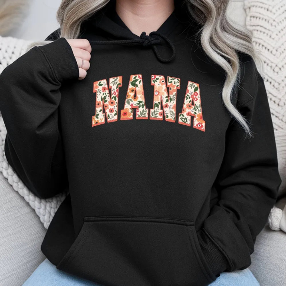 Nana Hoodie | Floral Varsity Letter Print | Cotton-Polyester Blend | Trendy Mother's Day Gift For Grandma