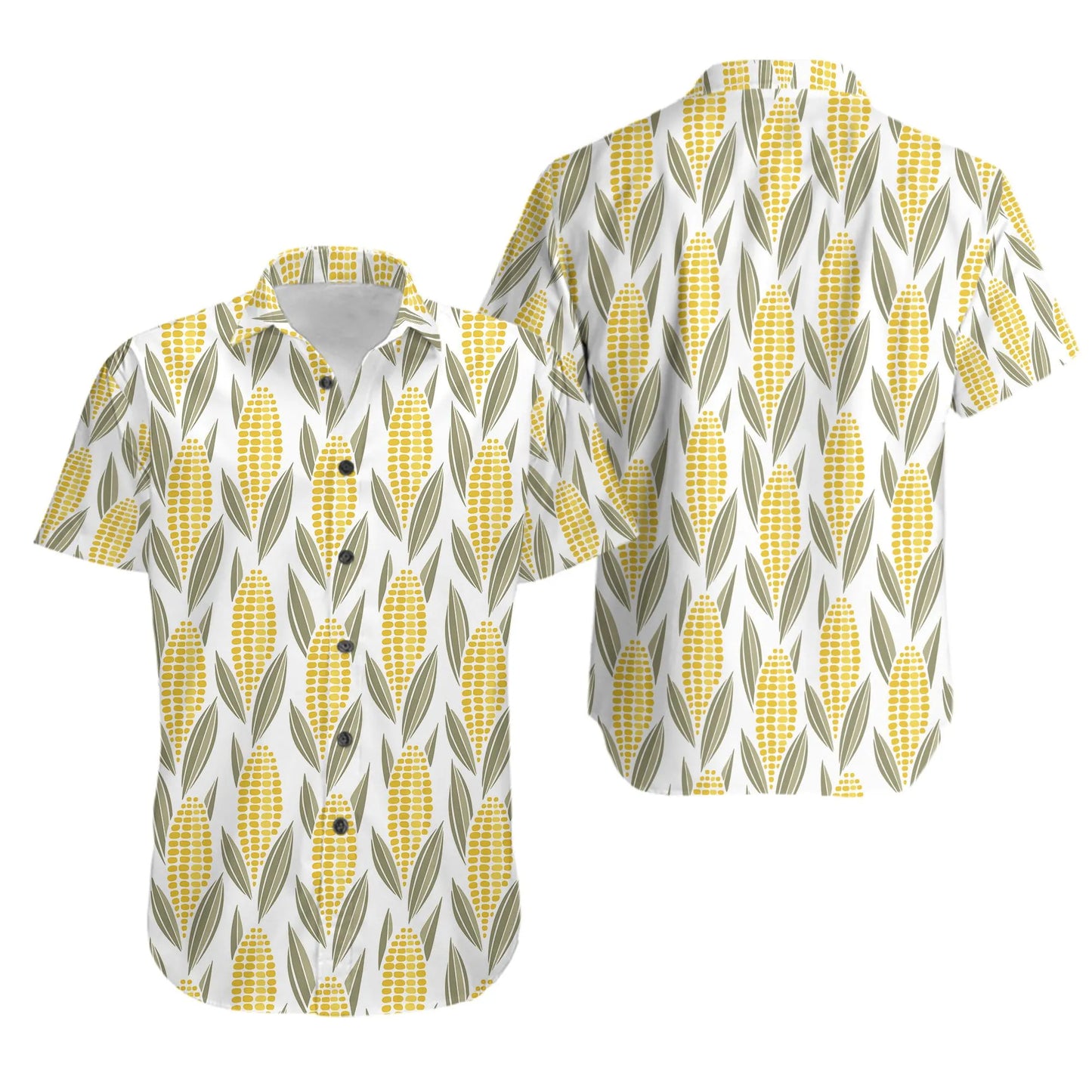 Corn Print Hawaiian Shirt | Fun Summer Vegetable Pattern | Lightweight Casual Button Down | Unique Gift for Farmers and Gardeners
