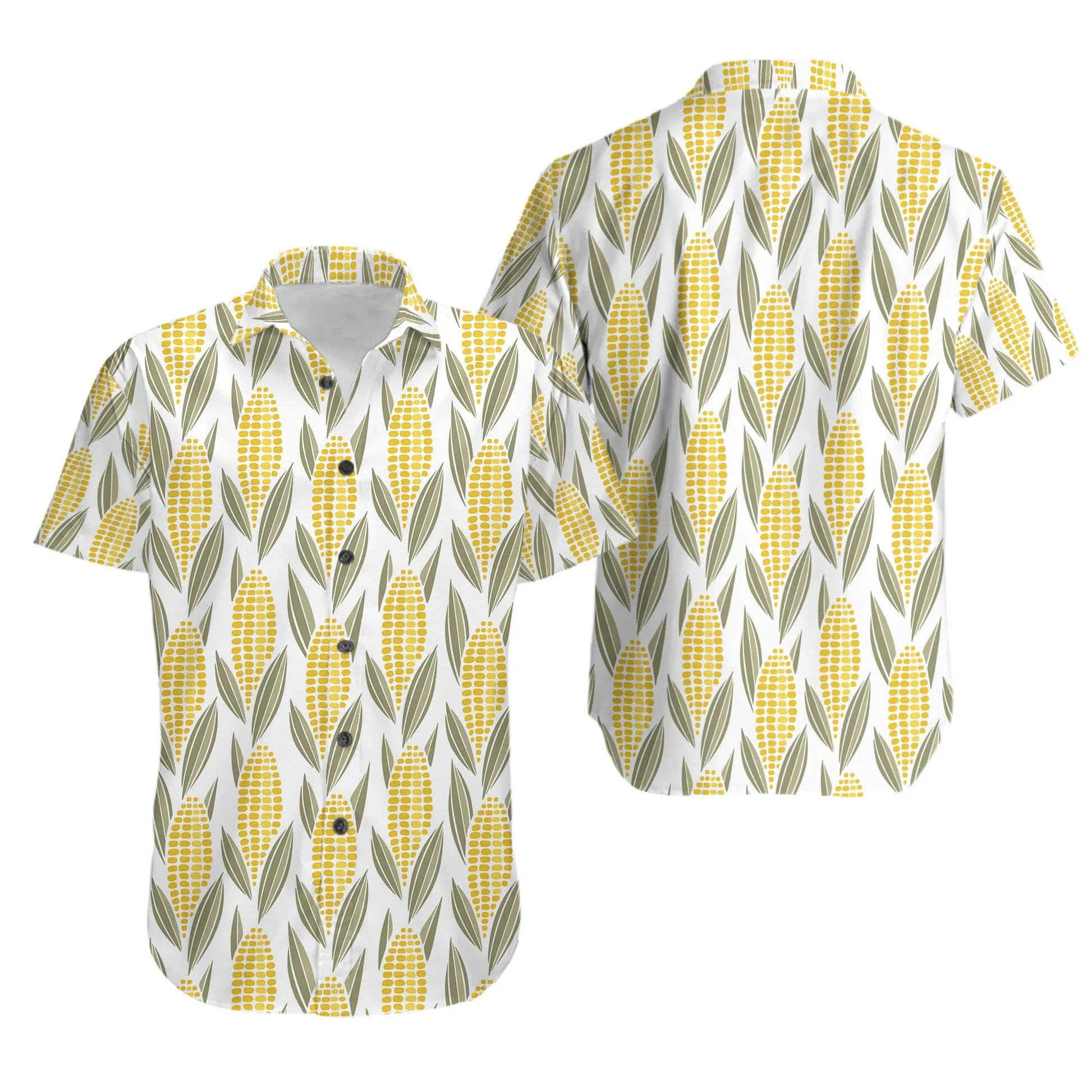 Corn Print Hawaiian Shirt | Fun Summer Vegetable Pattern | Lightweight Casual Button Down | Unique Gift for Farmers and Gardeners