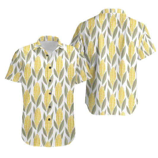 Corn Print Hawaiian Shirt | Fun Summer Vegetable Pattern | Lightweight Casual Button Down | Unique Gift for Farmers and Gardeners