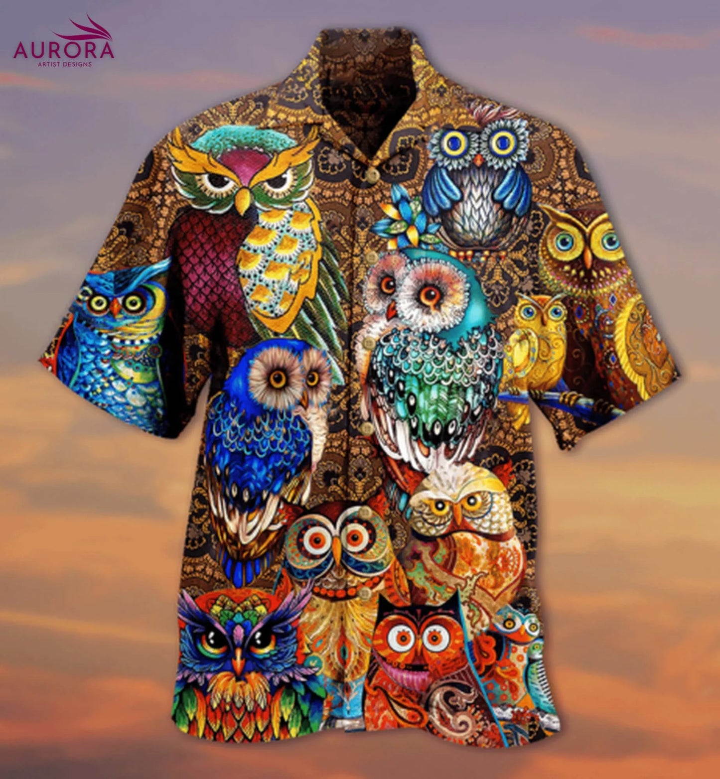 Owl Hawaiian Shirt | Vibrant Colorful Owl Print | Premium Lightweight Aloha Shirt | Unique Nature Gift for Bird Watchers and Animal Lovers