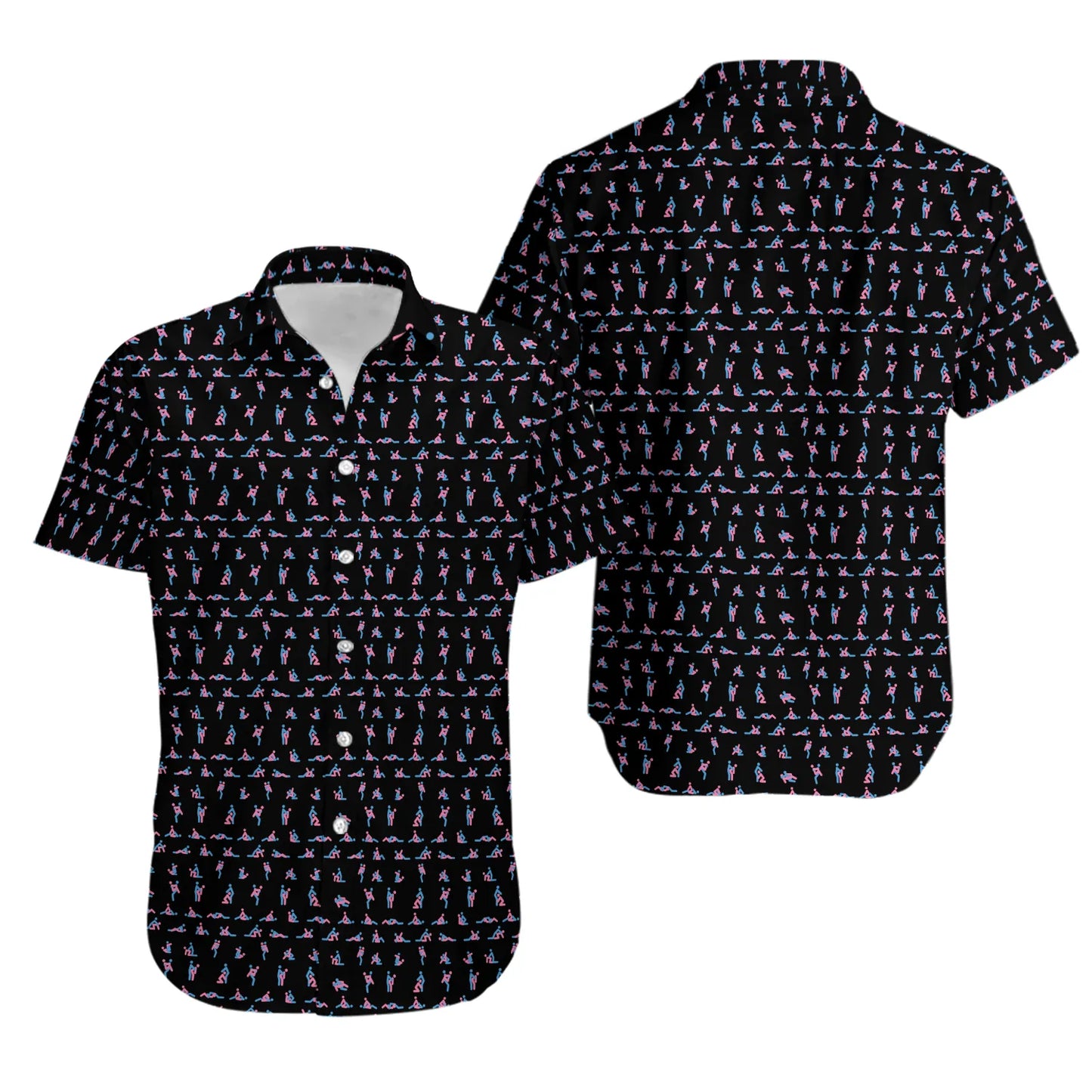 Stick Figure Print Hawaiian Shirt | Fun Pattern Camp Collar | Lightweight Summer Fabric | Unique Gag Gift For Adults