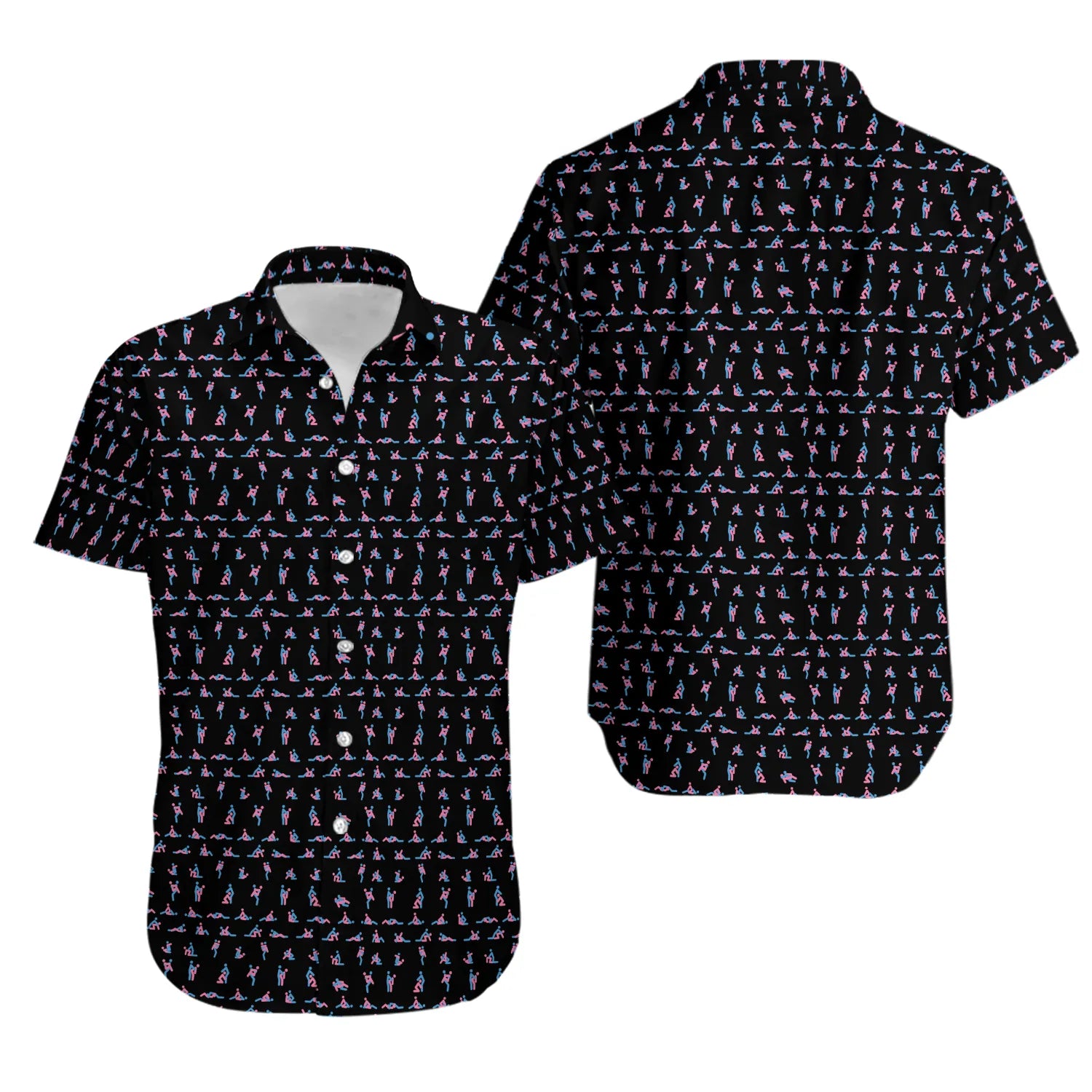 Stick Figure Print Hawaiian Shirt | Fun Pattern Camp Collar | Lightweight Summer Fabric | Unique Gag Gift For Adults