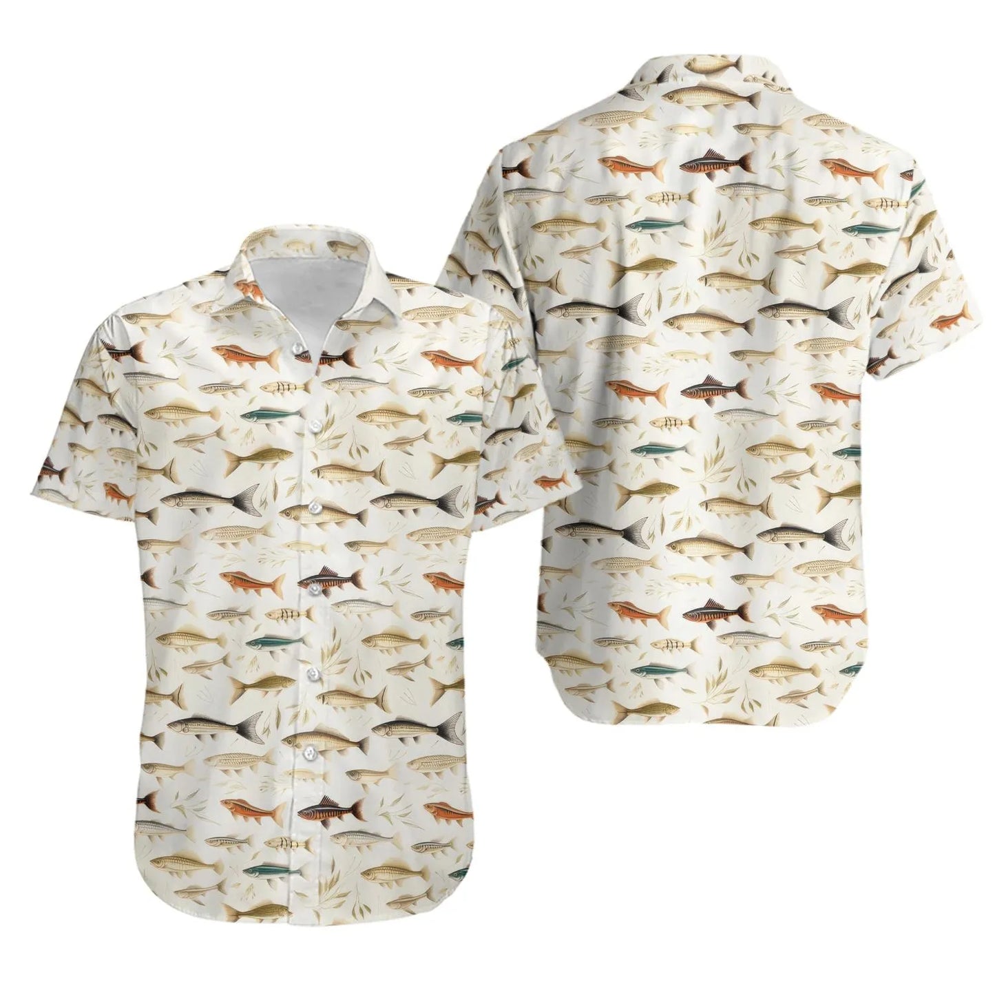 Vintage Fish Pattern Hawaiian Shirt | Tropical Botanical Print | Lightweight Summer Resort Wear | Fishing Lover Vacation Gift