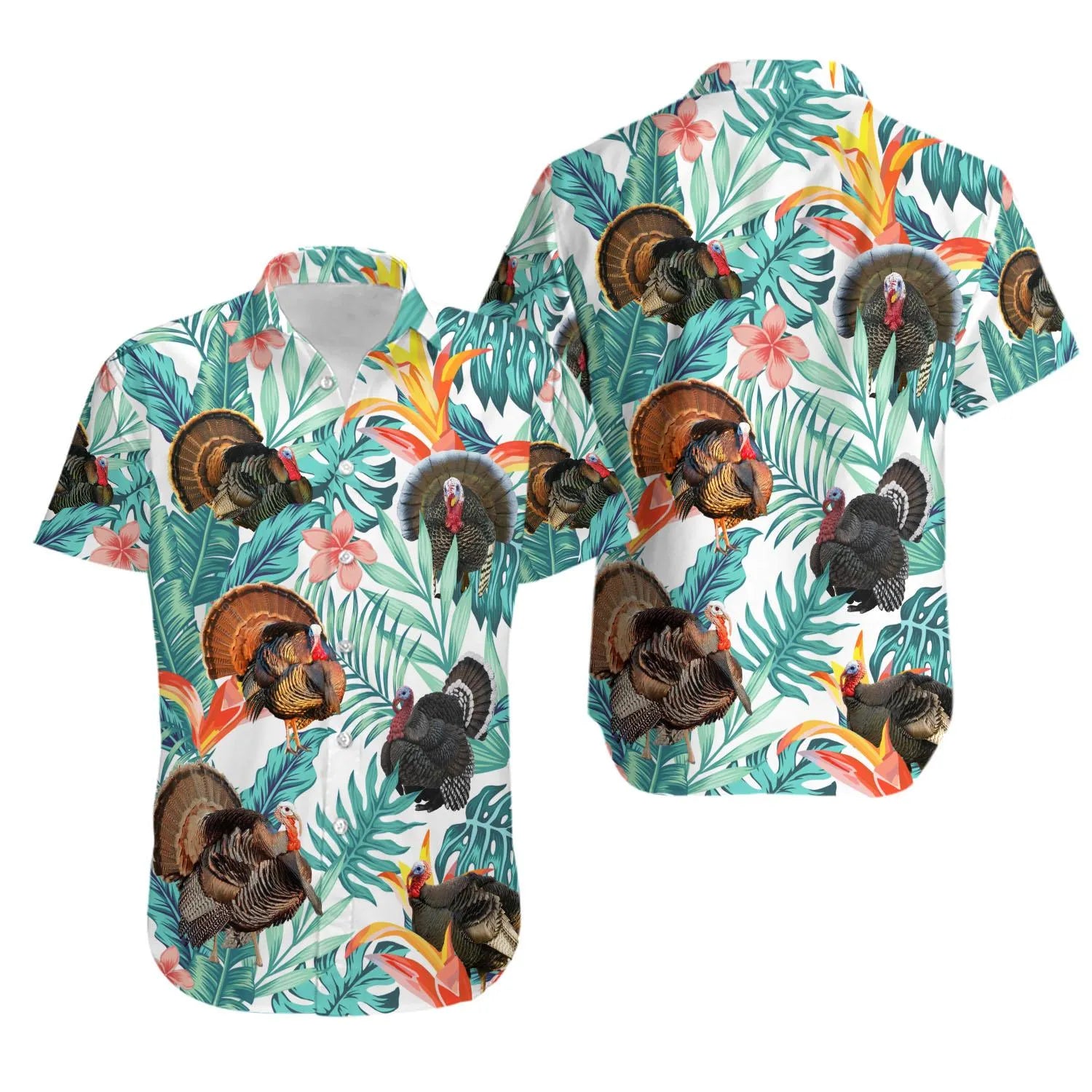 Thanksgiving Tropical Turkey Hawaiian Shirt | Aloha Botanical Holiday Print | Lightweight Comfort | Unique Seasonal Gift for Men and Women