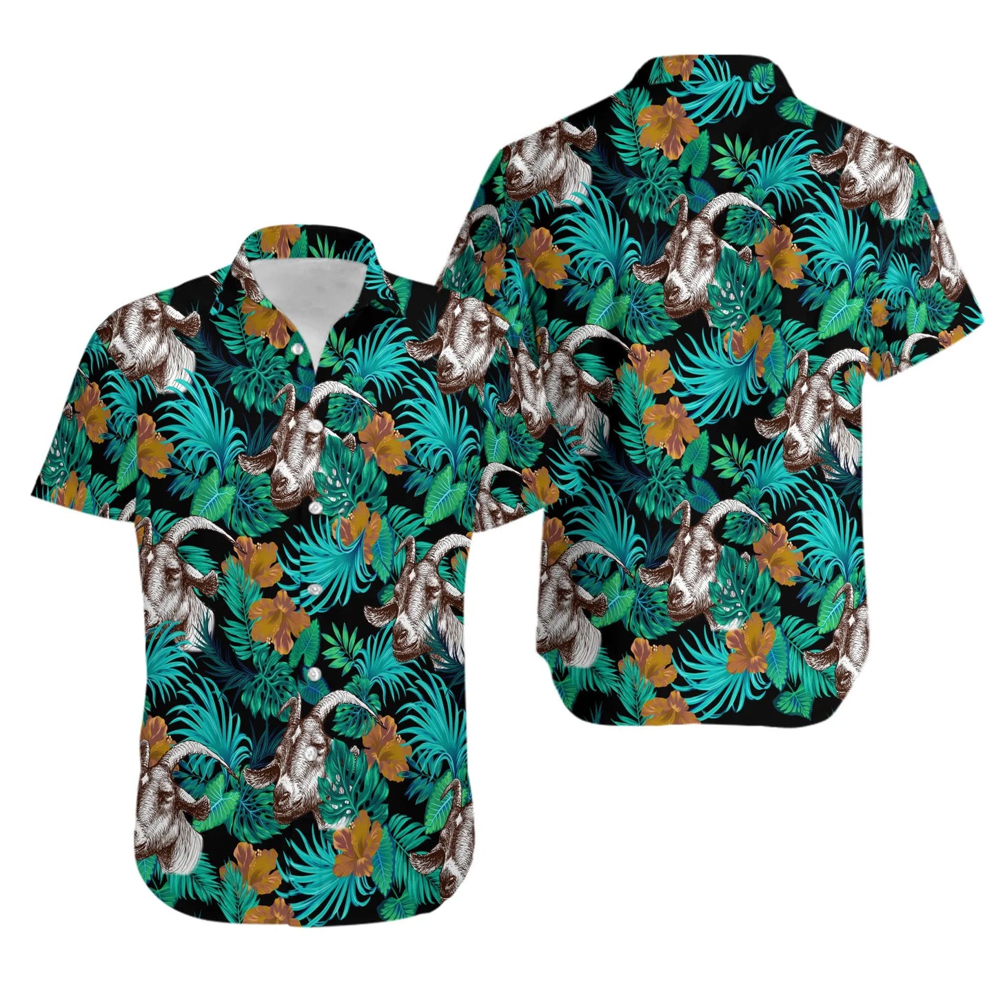 Goat Hawaiian Shirt | Tropical Botanical Print | Lightweight Summer Button Down | Fun Animal Lover Gift