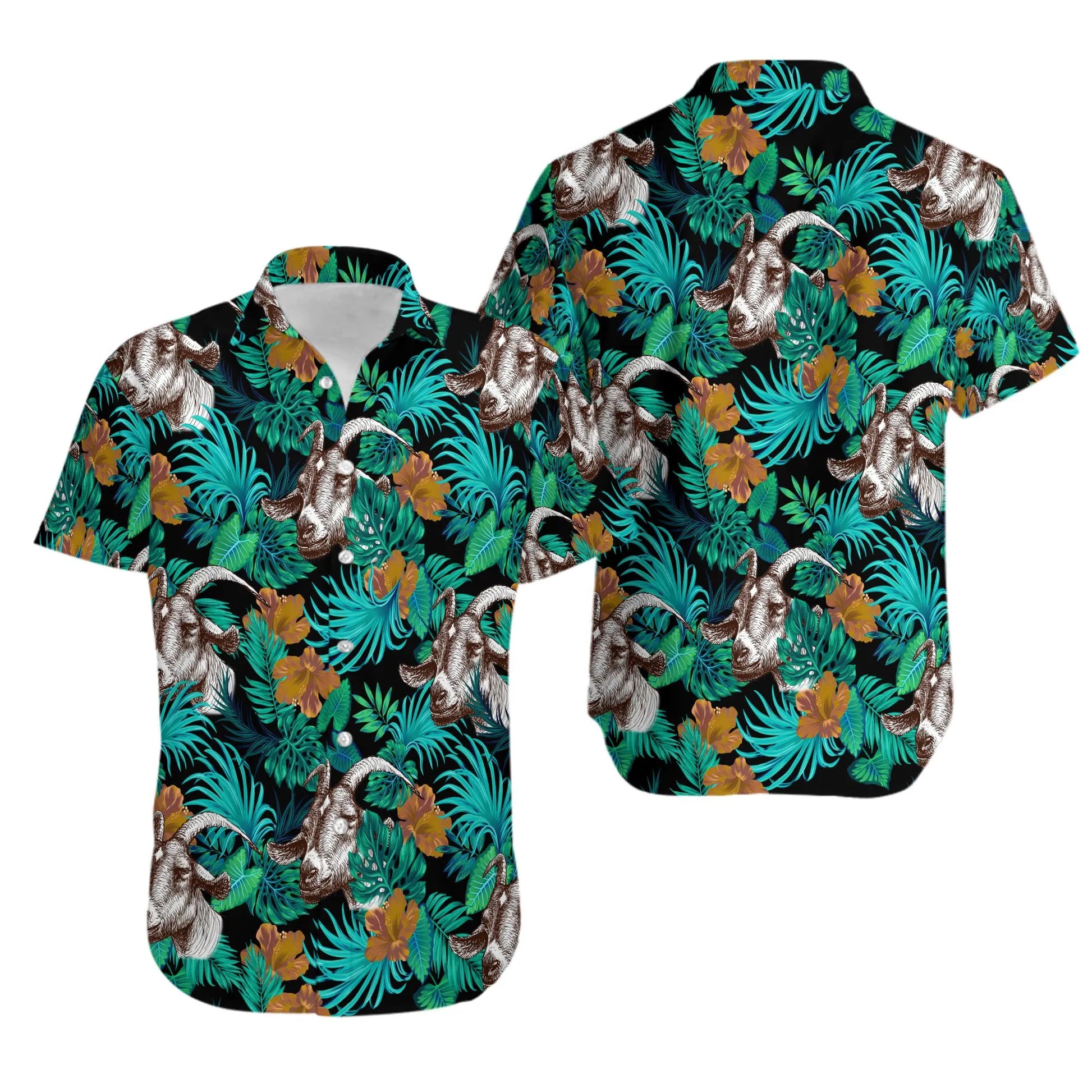 Goat Hawaiian Shirt | Tropical Botanical Print | Lightweight Summer Button Down | Fun Animal Lover Gift