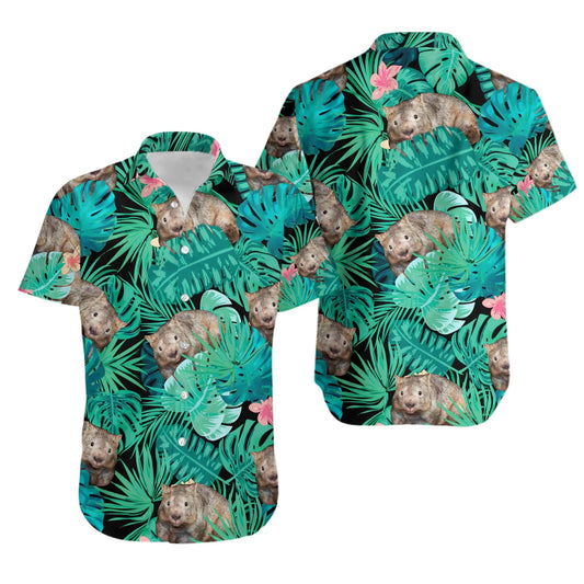 Wombat Hawaiian Shirt | Tropical Botanical Print | Premium Summer Aloha Style | Unique Wildlife Gift for Nature Lovers