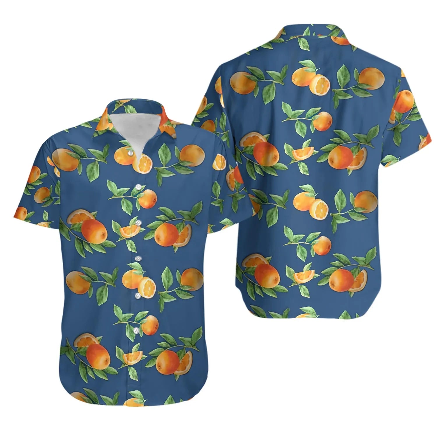 Orange Print Hawaiian Shirt | Citrus Fruit Botanical Pattern | Lightweight Breathable Fabric | Summer Beach Vacation Gift for Men & Women