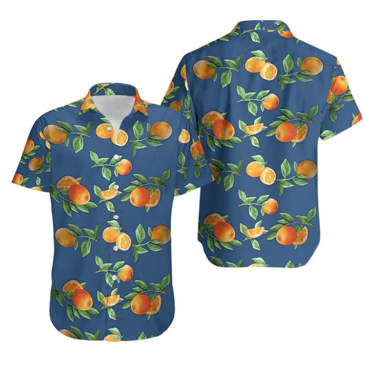 Orange Print Hawaiian Shirt | Citrus Fruit Botanical Pattern | Lightweight Breathable Fabric | Summer Beach Vacation Gift for Men & Women