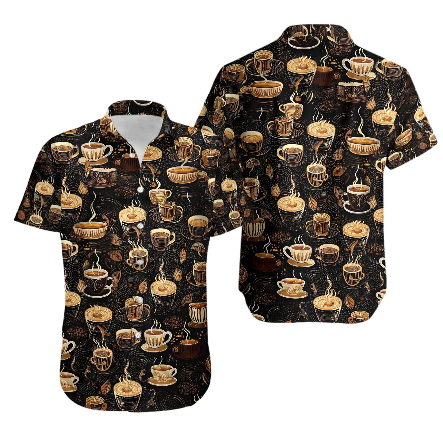 Coffee Hawaiian Shirt | Steam Cup Pattern | Lightweight Summer Aloha | Gift For Coffee Lovers