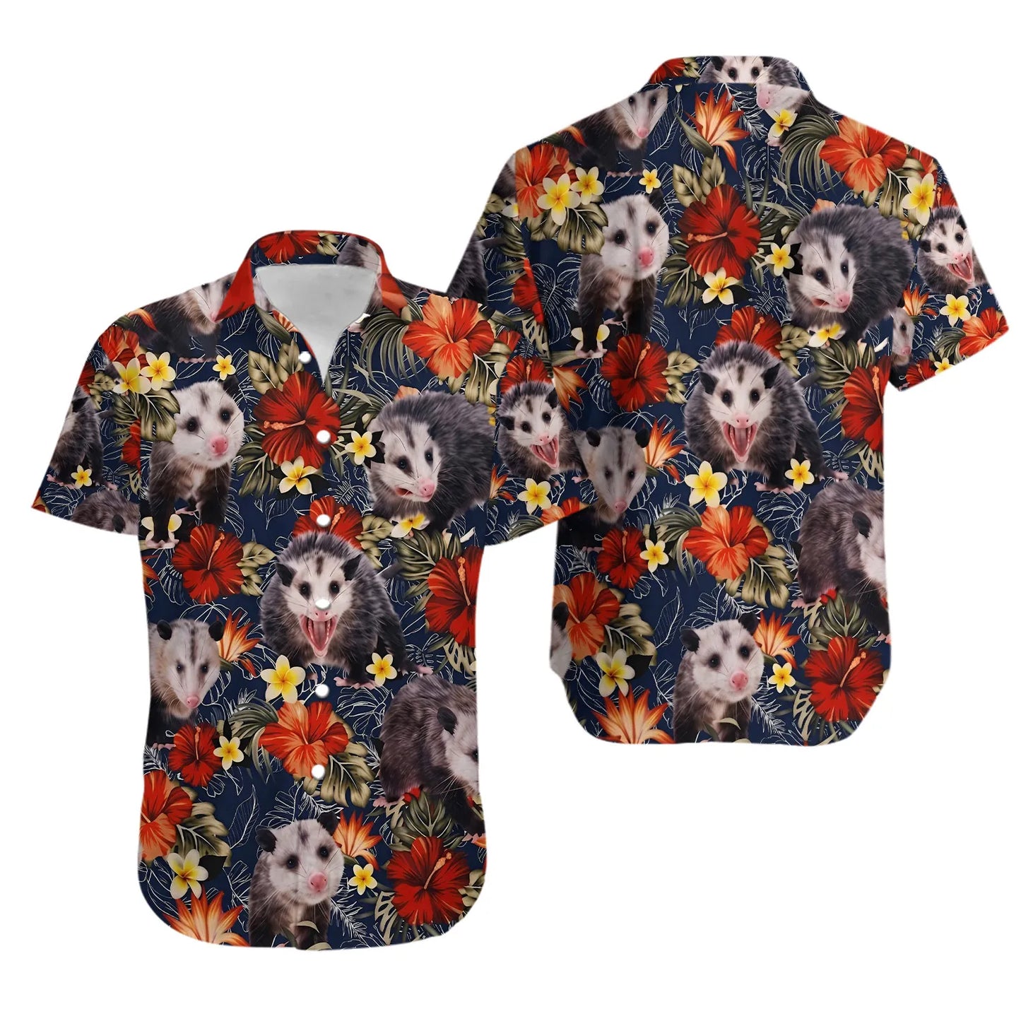 Opossum Hawaiian Shirt | Tropical Floral Animal Print | Lightweight Summer Aloha Top | Funny Nature Gift For Opossum Lovers