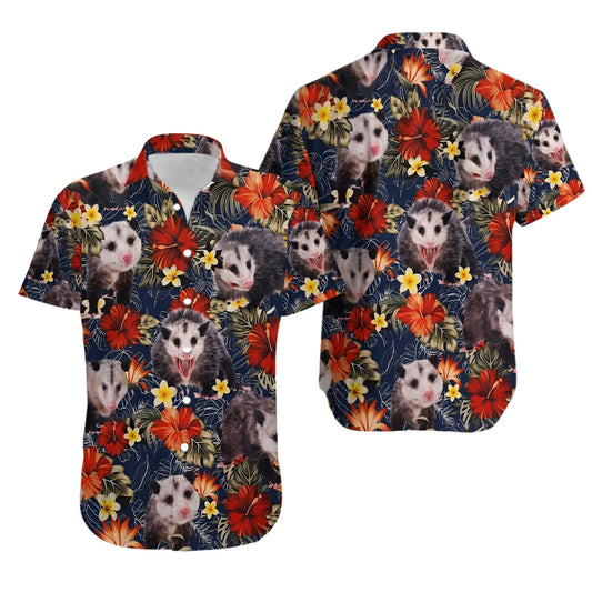 Opossum Hawaiian Shirt | Tropical Floral Animal Print | Lightweight Summer Aloha Top | Funny Nature Gift For Opossum Lovers