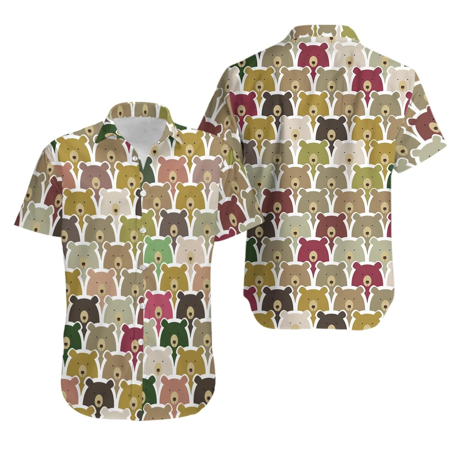 Cute Bear Pattern Hawaiian Shirt | Colorful Grizzly Print Aloha Top | Lightweight Breathable Summer Apparel | Unique Nature Lover Gift